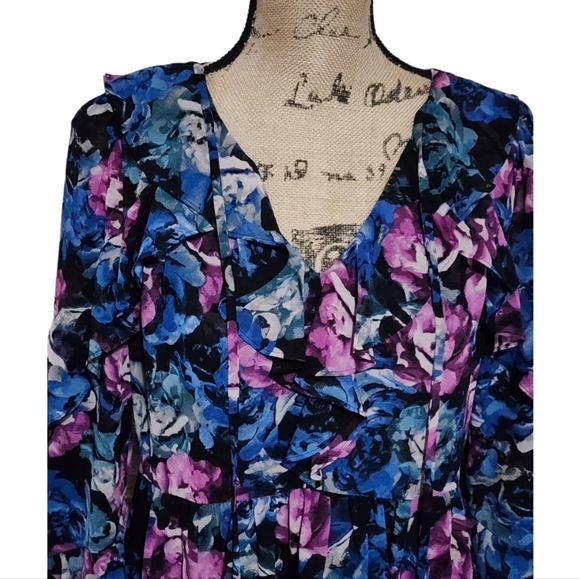 Laundry by Shelli Segal Black Multicolor Floral Ruffled Dress Size 4 - Picture 4 of 11